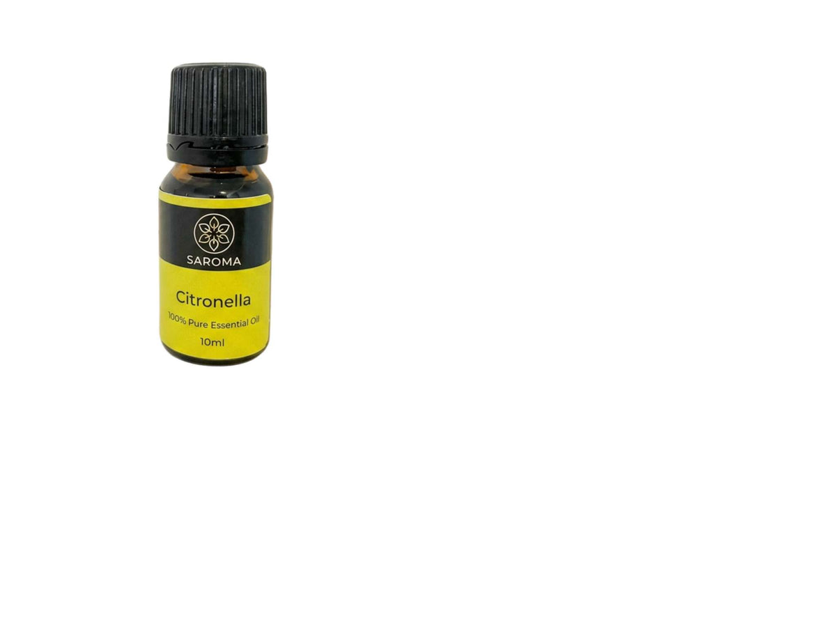 Bottle of 10ml citronella essential oil with fresh lemony-green scent and insect-repelling properties