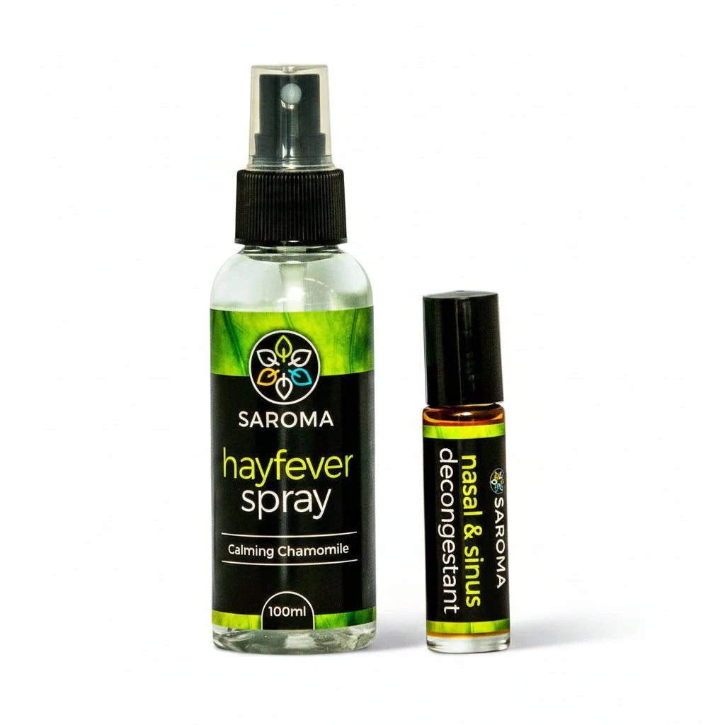 Saroma Hayfever Spray and Nasal &amp; Sinus Decongestant with chamomile flowers