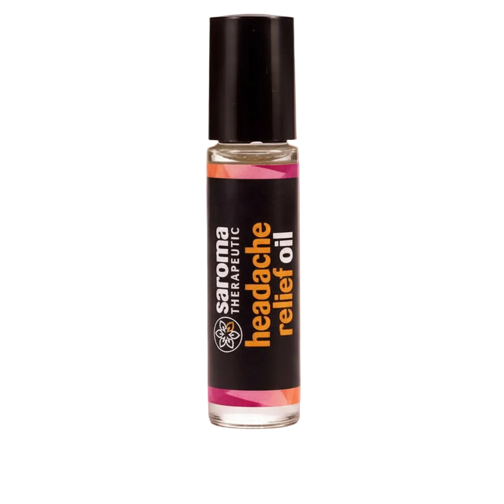 Headache essential oil blend roll-on with lavender, peppermint, and marjoram in 10ml bottle