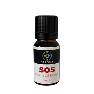 SOS Essential Oil Blend bottle with Saroma Oil Synergy for congestion and sore throat relief