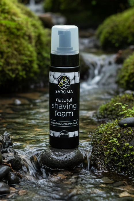Saroma natural shaving foam bottle in stream
